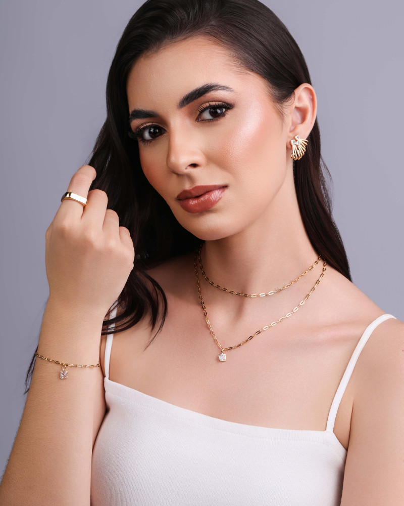 Anel Quadrado Liso Tamanho 12 Banhado a Ouro 18K