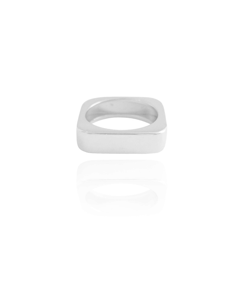 Anel Quadrado Liso Tamanho 18 Ródio Branco