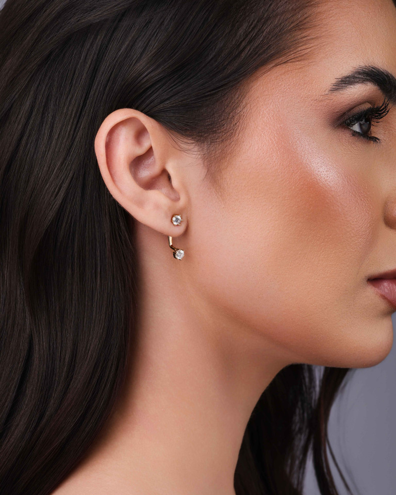 Ear Jacket Pontos de Luz Cristal Banhado a Ouro 18K