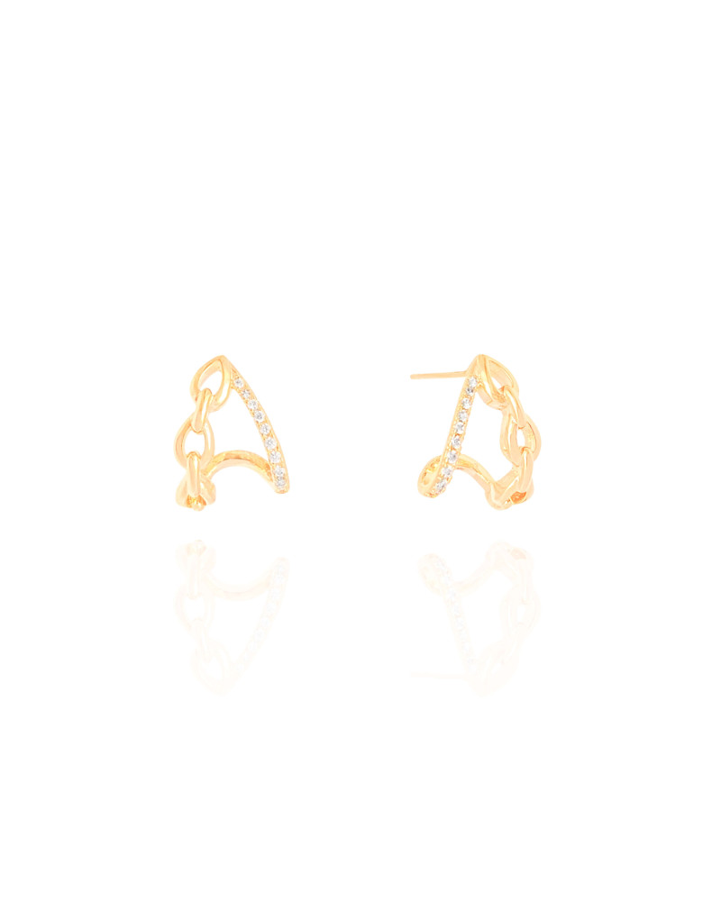 Brinco Argola Gota Entrelaçada Cravejada Cristal 1.4 cm Banhado a Ouro 18K
