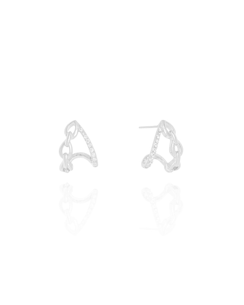 Brinco Argola Gota Entrelaçada Cravejada Cristal 1.4 cm Ródio Branco