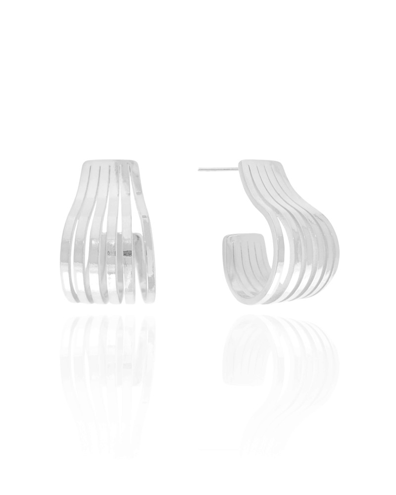 Brinco Argola Gota Filetes Liso 3.1 cm Ródio Branco