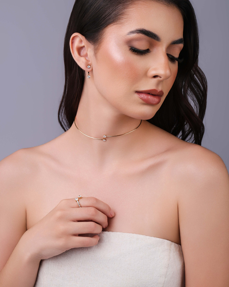 Aro Pontos de Luz Cristal Banhado a Ouro 18K