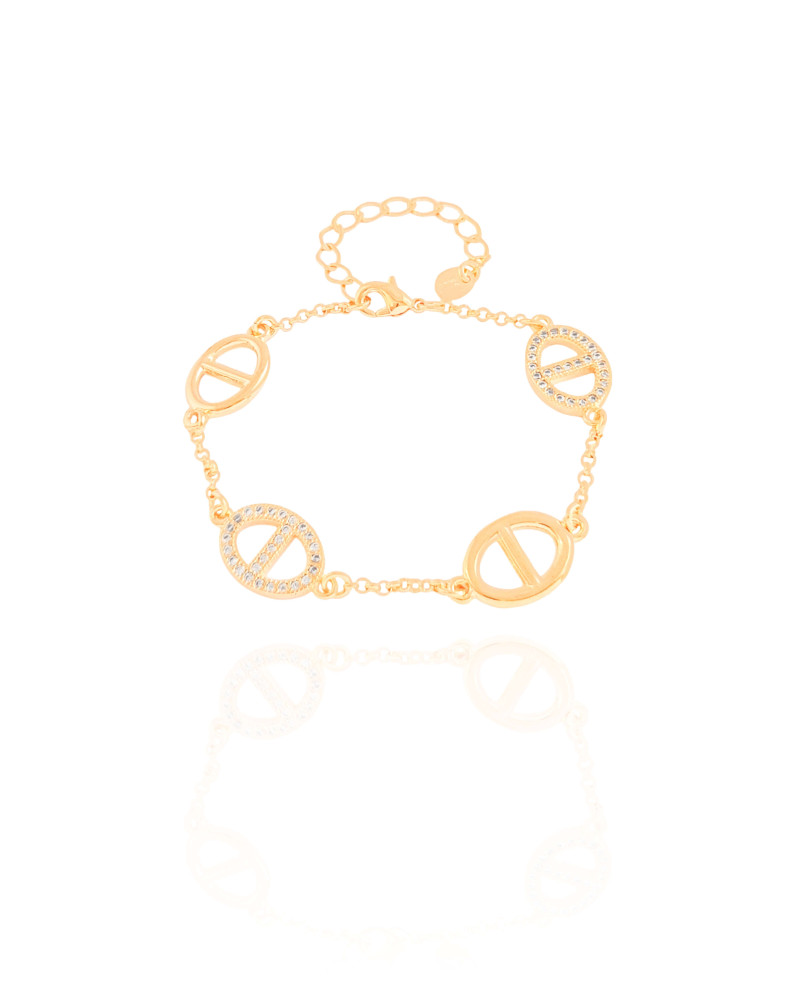 Pulseira Elos Cravejados Cristal Banhado a Ouro 18K