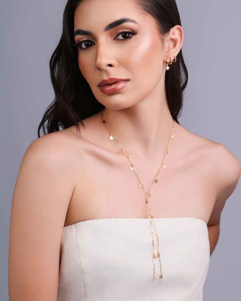 Gravata Elos Americanos Estrelas Lisas Banhado a Ouro 18K - 45 cm