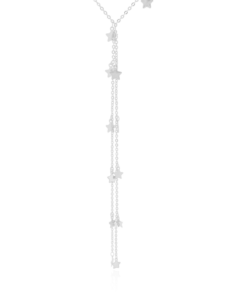 Gravata Elos Americanos Estrelas Lisas Ródio Branco - 45 cm