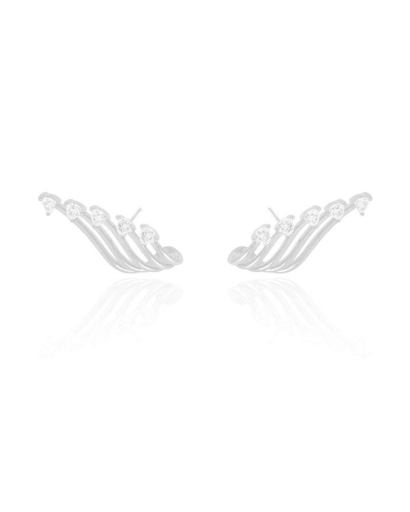 Ear Cuff Filetes Corações Cristal Ródio Branco