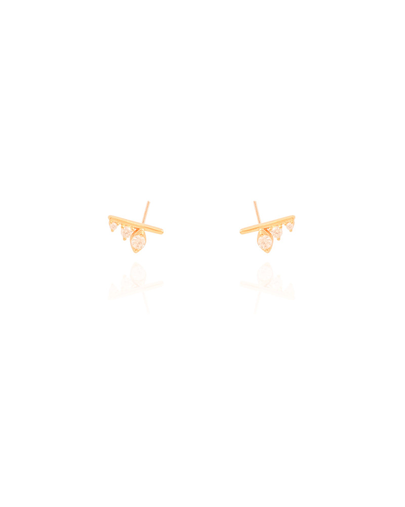 Brinco Graveto Pontos de Luz Cristal Banhado a Ouro 18K