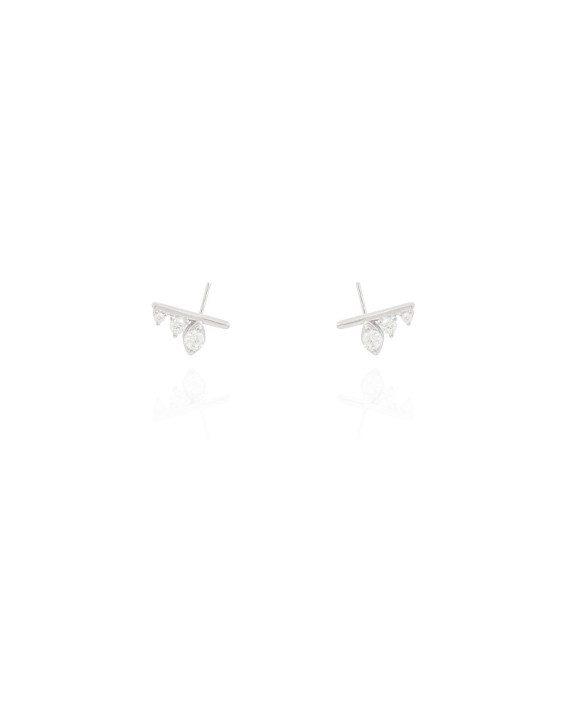 Brinco Graveto Pontos de Luz Cristal Ródio Branco