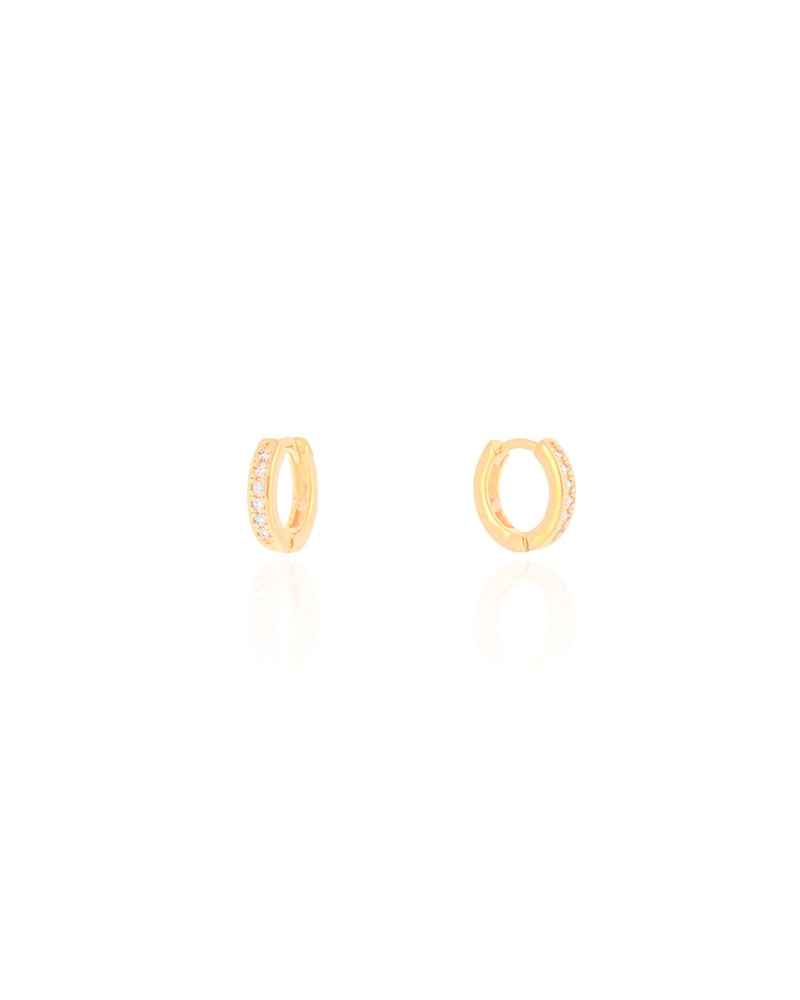 Brinco Argola Click Cravejada Cristal 1.0 cm Banhado a Ouro 18K