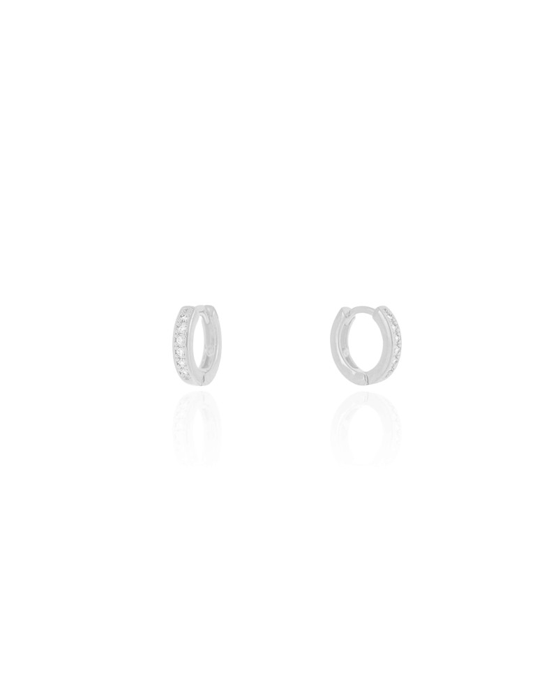 Brinco Argola Click Cravejada Cristal 1.0 cm Ródio Branco