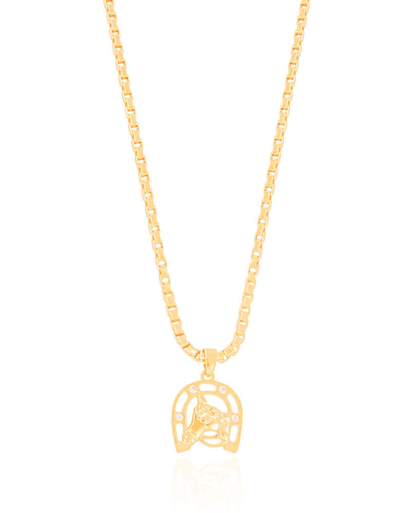 Gargantilha Ferradura Cavalo Cravejado Cristal Banhado a Ouro 18K - 45 cm