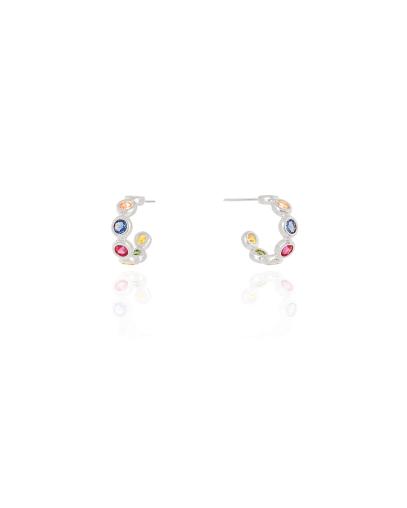Brinco Argola Cravação Inglesa Colorida 1.3 cm Ródio Branco