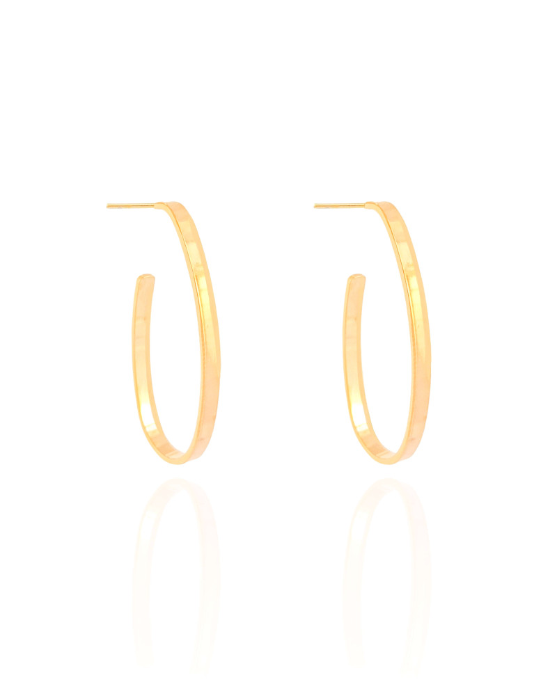 Brinco Argola Oval Fio Reto Liso 3.4 cm Banhado a Ouro 18K