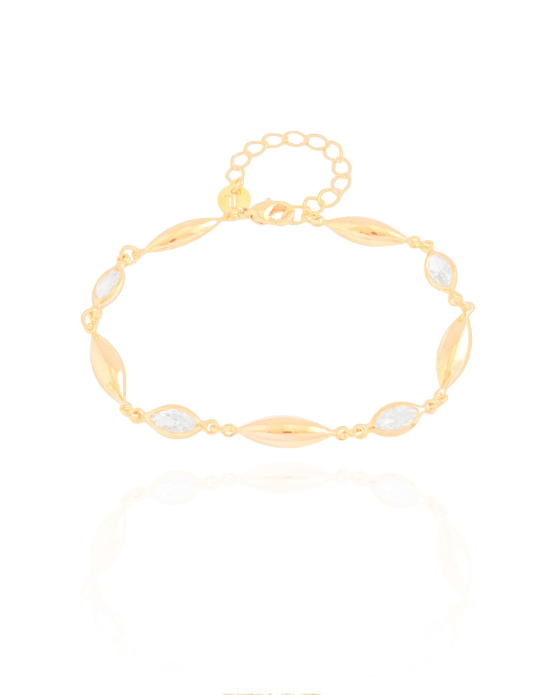 Pulseira Lisa e Zircônias com Cristal Banhado a Ouro 18k