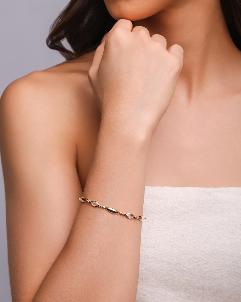 Pulseira Lisa e Zircônias com Cristal Banhado a Ouro 18k