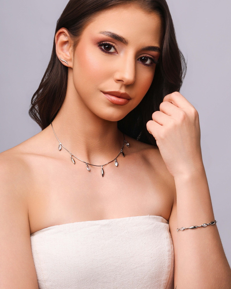 Choker Navetes Zircônia com Cristal Ródio Branco