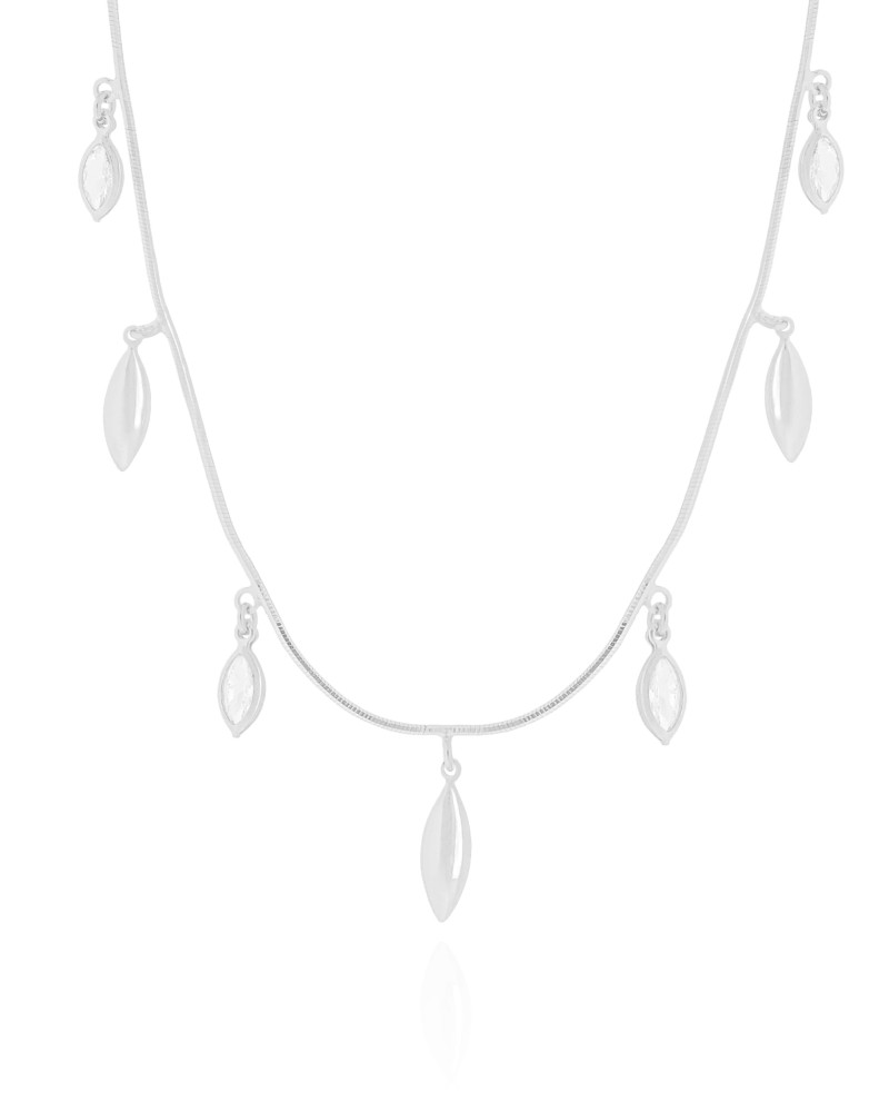 Choker Navetes Zircônia com Cristal Ródio Branco