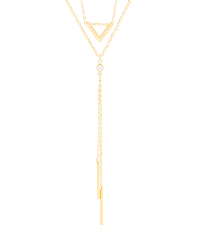 Gargantilha Dupla Palitos V Ponto de Luz Banhado a Ouro 18K - 40 cm