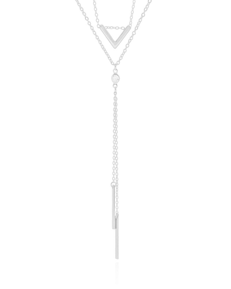 Gargantilha Dupla Palitos V Ponto de Luz Ródio Branco - 40 cm