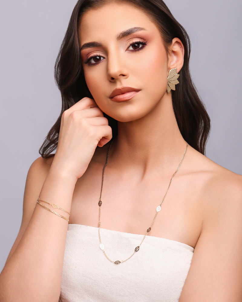 Gargantilha Grumet com Folhas Banhado a Ouro 18K - 60 cm