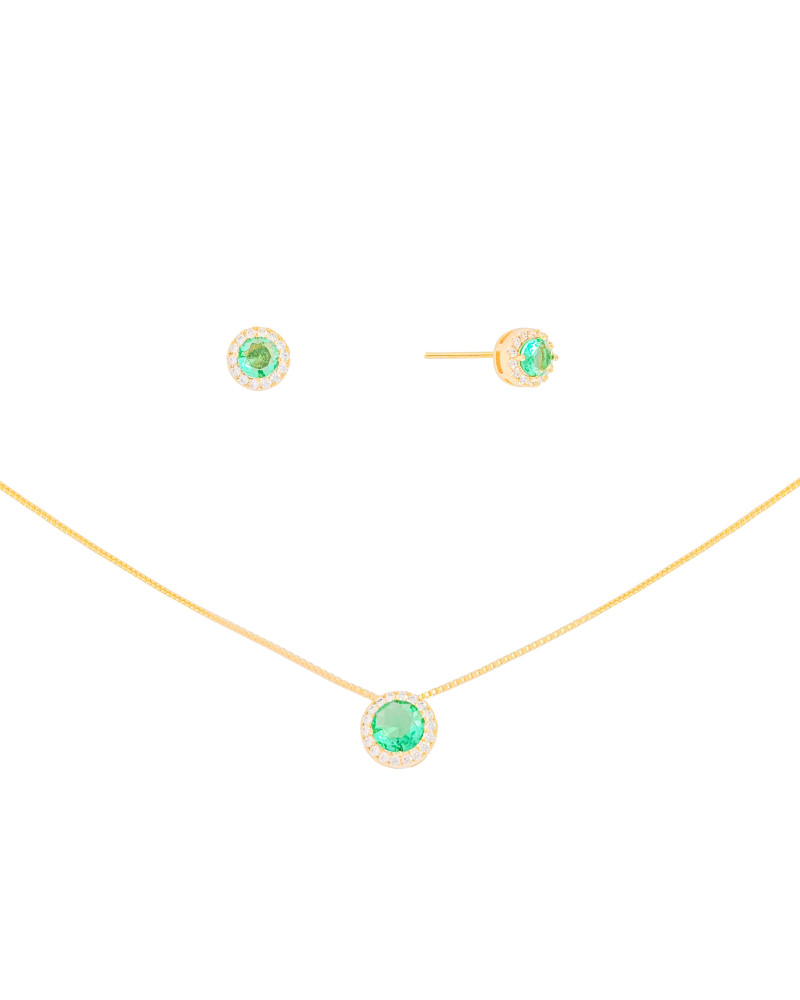 Conjunto Turmalina Cravejado Banhado a Ouro 18K