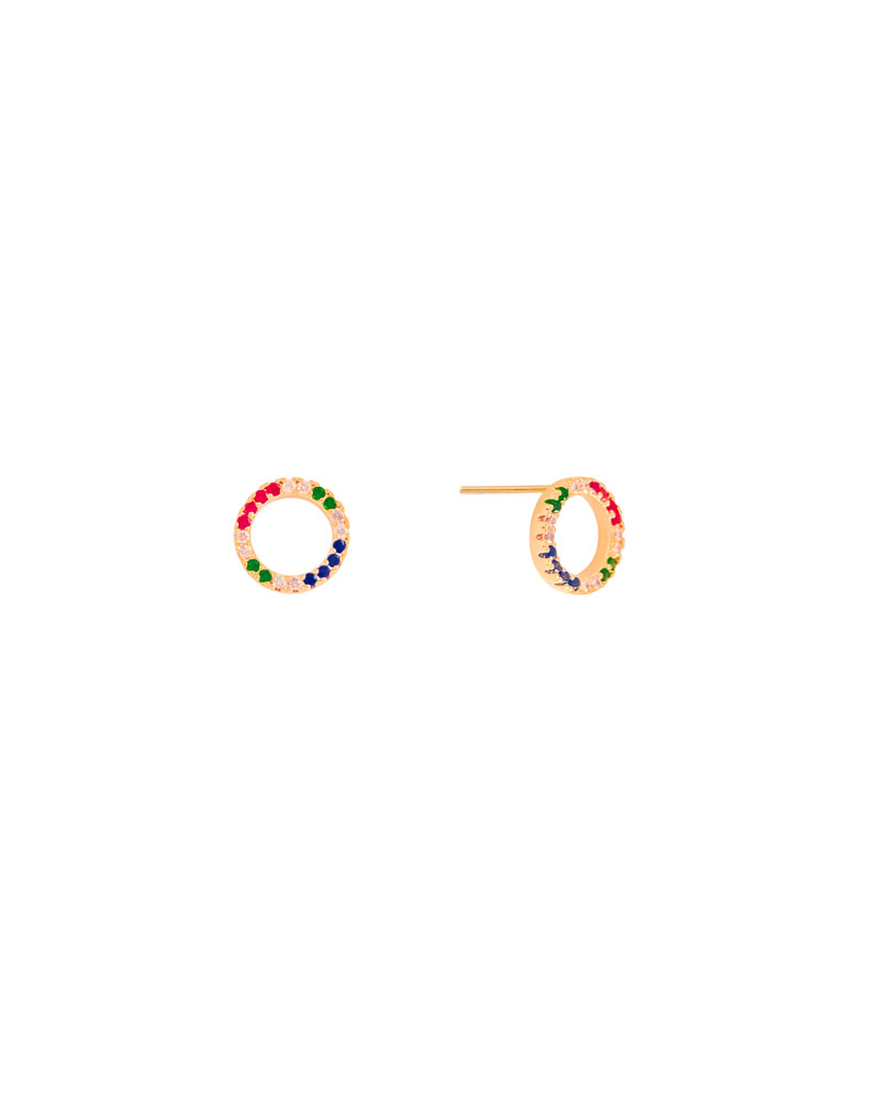 Brinco Circulo Cravejado Colorido Banhado a Ouro 18K