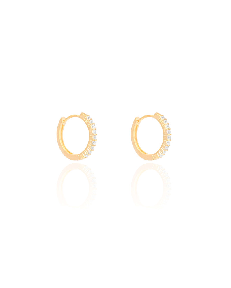 Brinco Argola Click Cravejada Cristal Banhado a Ouro 18K