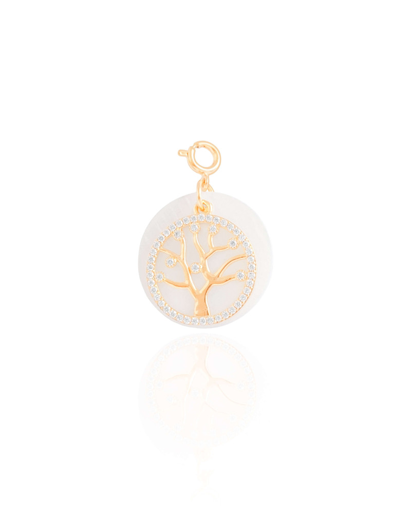 Pingente Madrepérola Árvore da Vida Cravejada Cristal Banhado a Ouro 18K