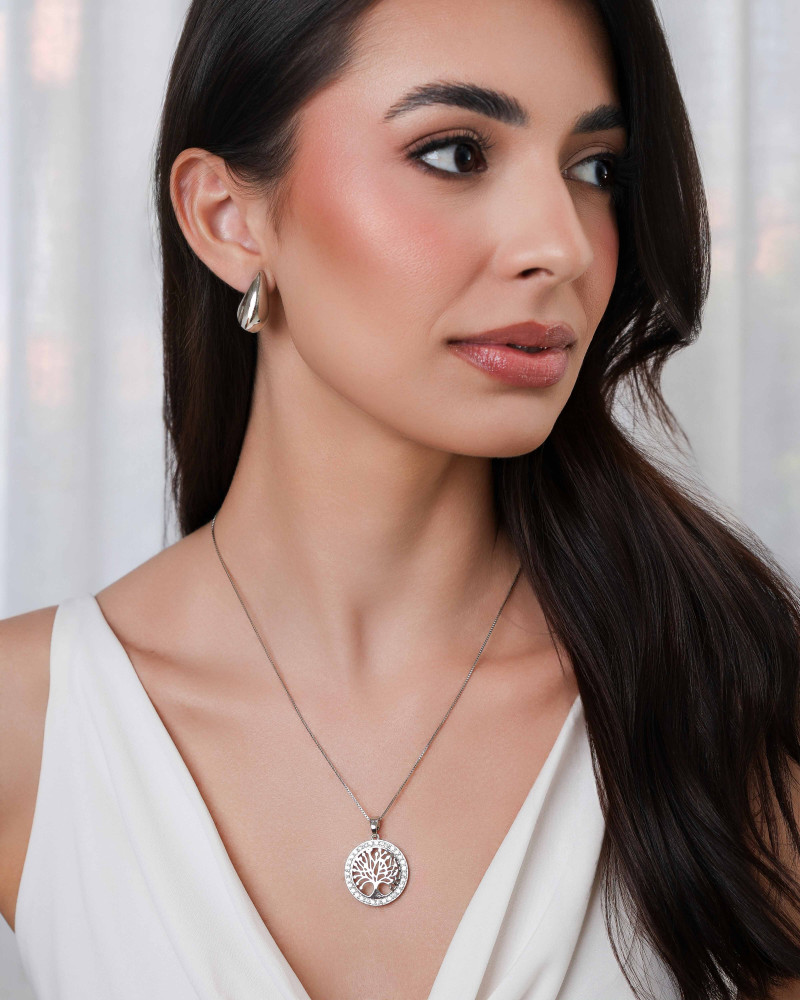Pingente Árvore da Vida Cravejada Cristal 2.5 cm Ródio Branco