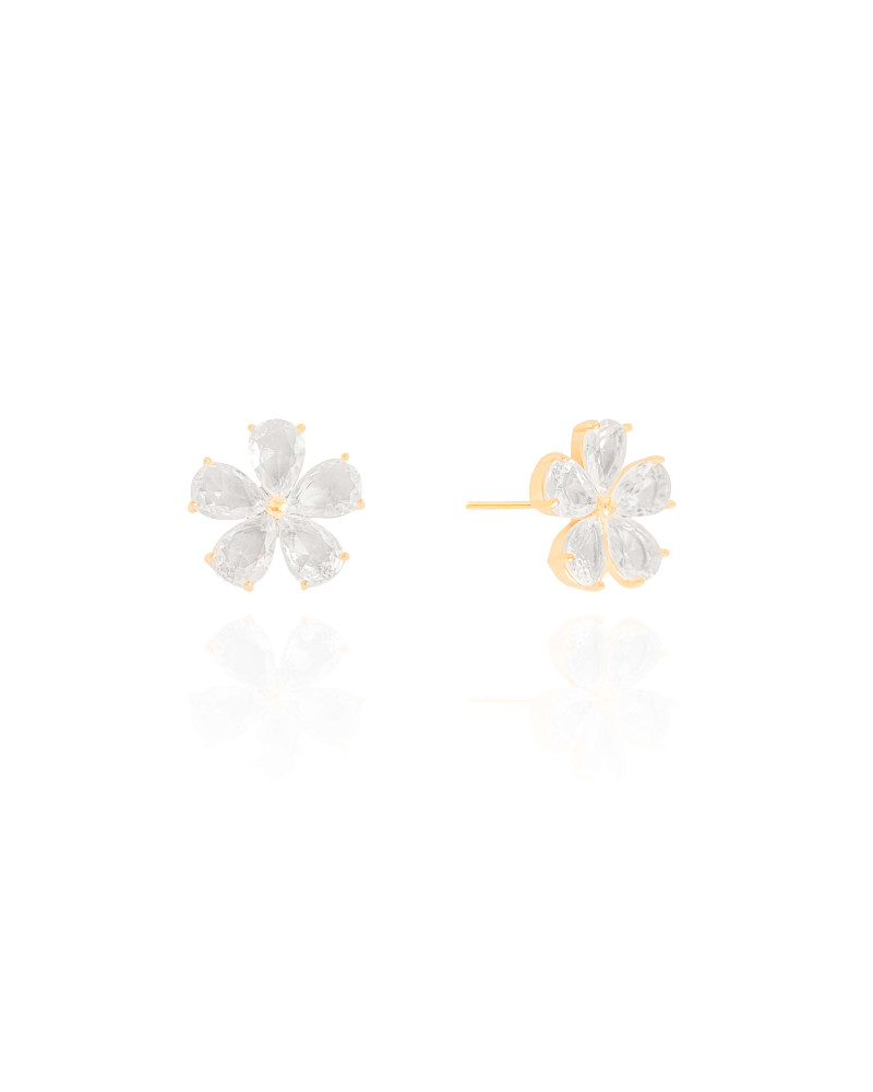 Brinco Flor Cristal Banhado a Ouro 18K
