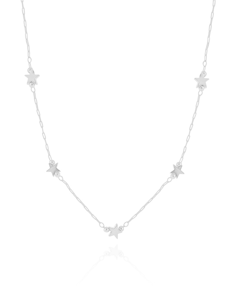 Choker Elos Mini Estrelas Ródio Branco