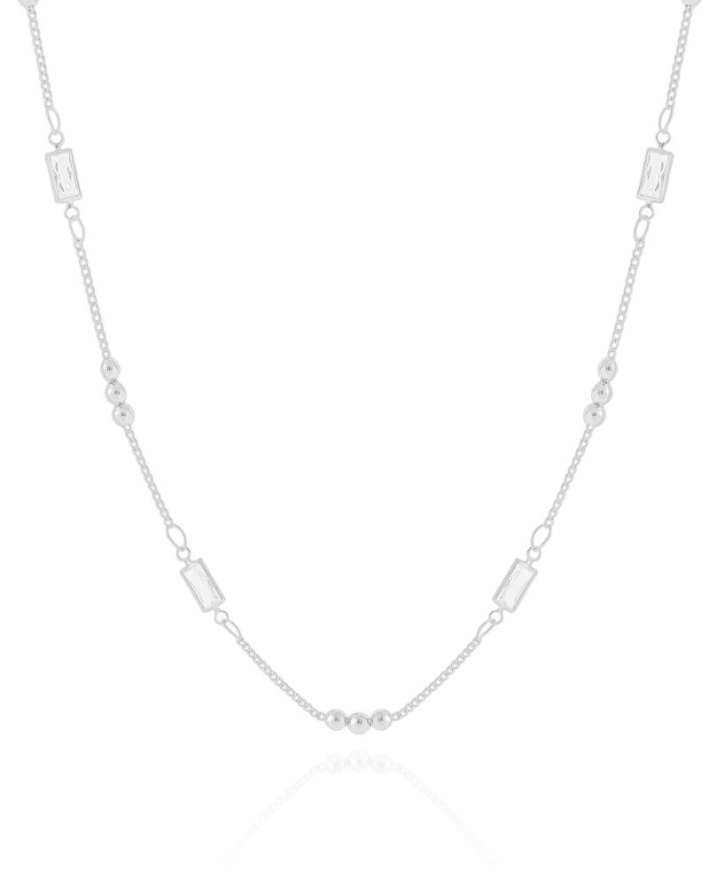 Gargantilha Grumet Retangulos Cristal Ródio Branco - 45 cm