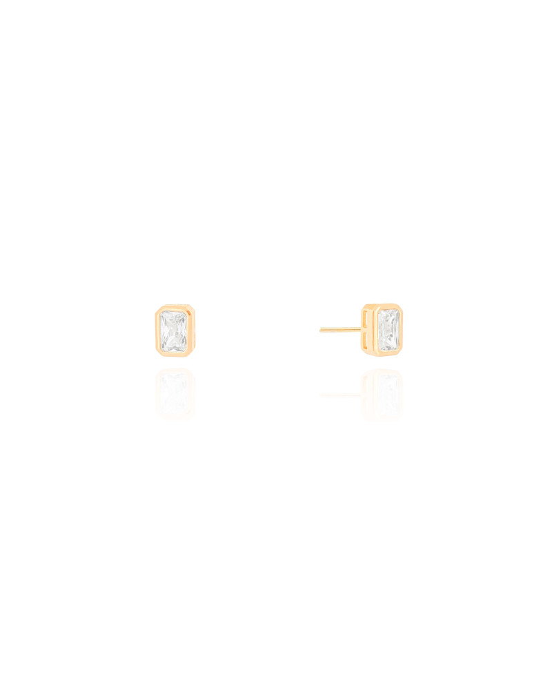 Brinco Retangular Cristal Médio Banhado a Ouro 18K