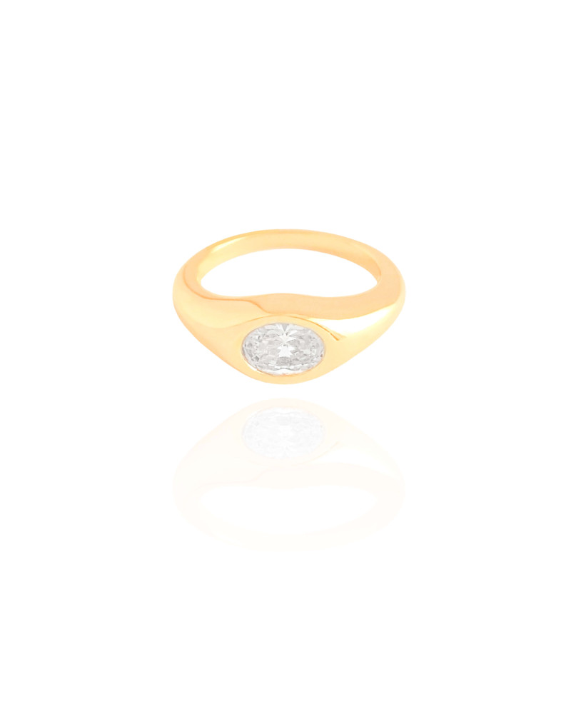 Anel Zirconia Oval Tamanho 13 Banhado a Ouro 18K