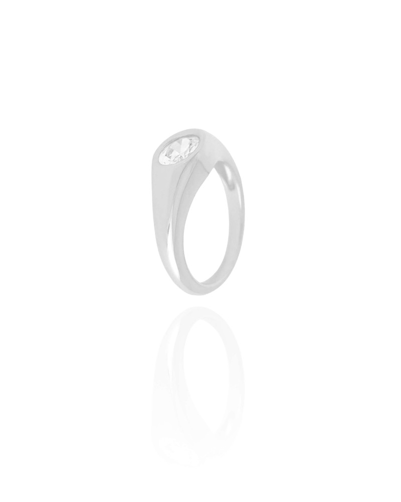 Anel Zirconia Oval Tamanho 13 Ródio Branco