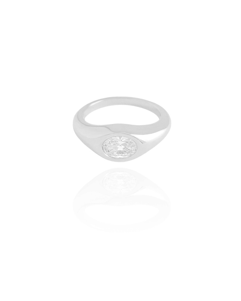 Anel Zirconia Oval Tamanho 21 Ródio Branco