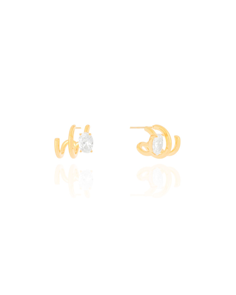 Brinco Três Filetes Ponto de Luz Cristal Banhado a Ouro 18K