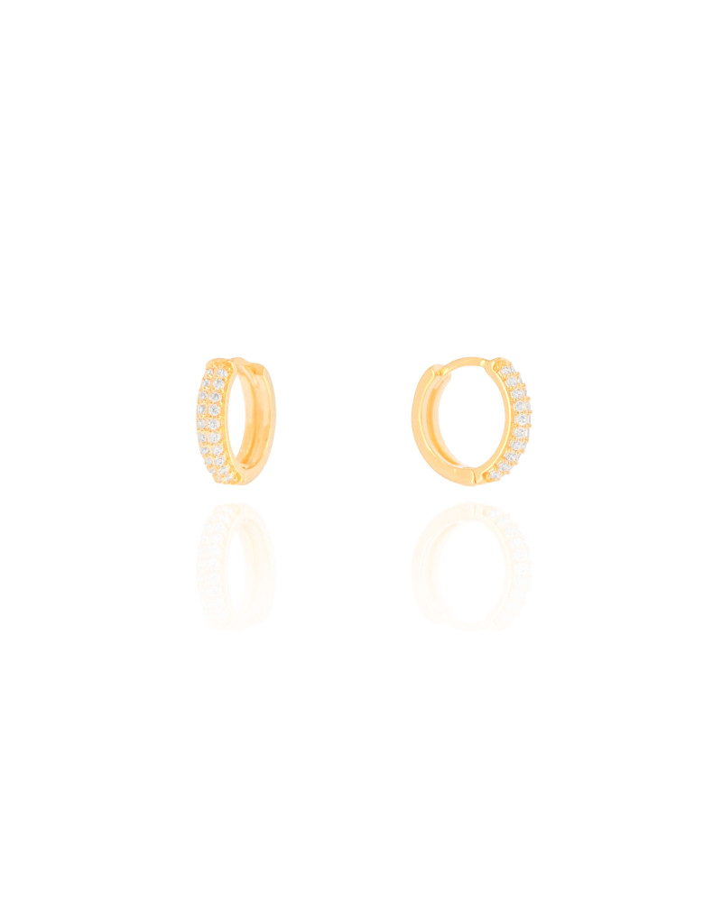 Brinco Argola Abaulada Cravejada Cristal Banhado a Ouro 18K