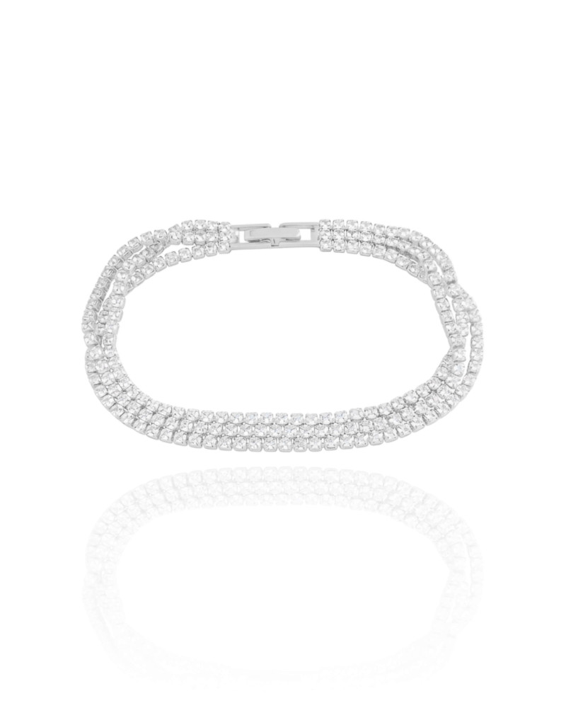 Pulseira Tripla Cravejada Cristal Ródio Branco