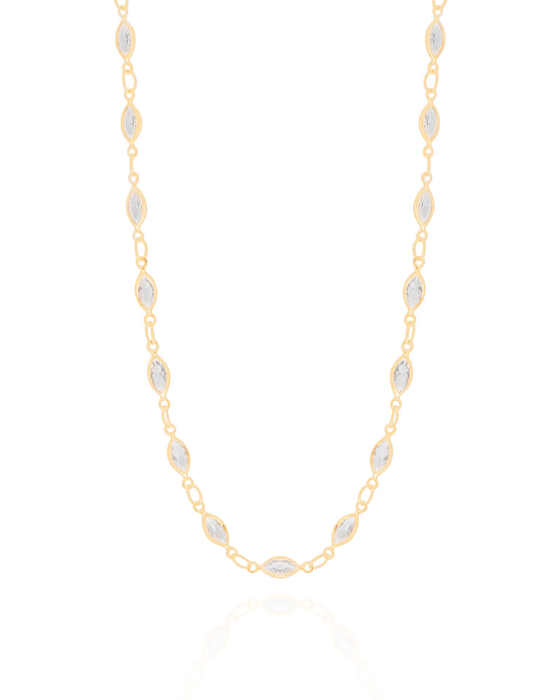Choker Zircônia Navete 32 cm Banhado a Ouro 18K