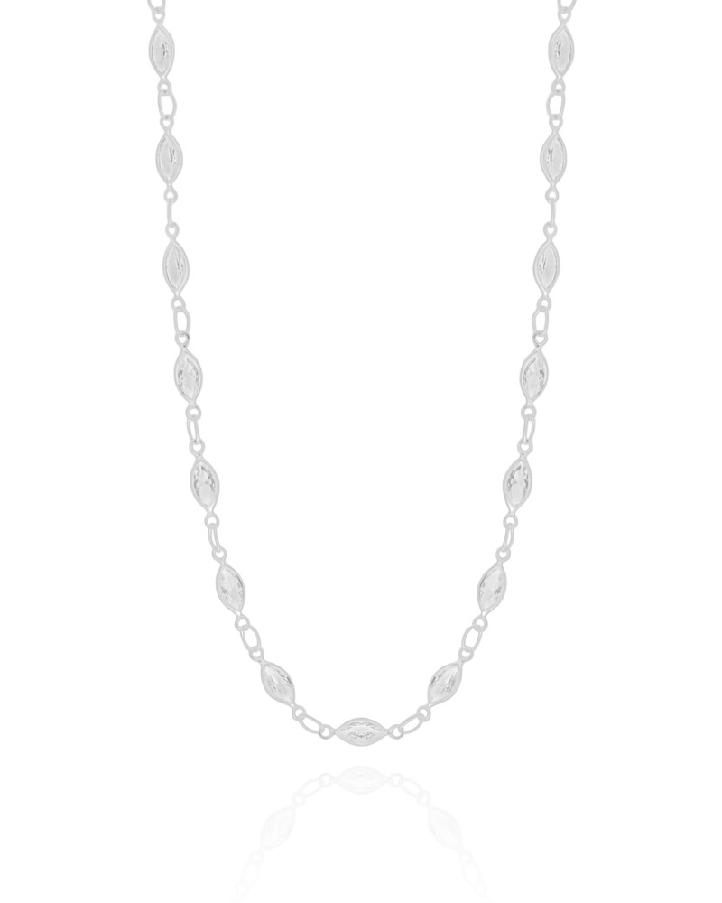 Choker Zircônia Navete 32 cm Ródio Branco