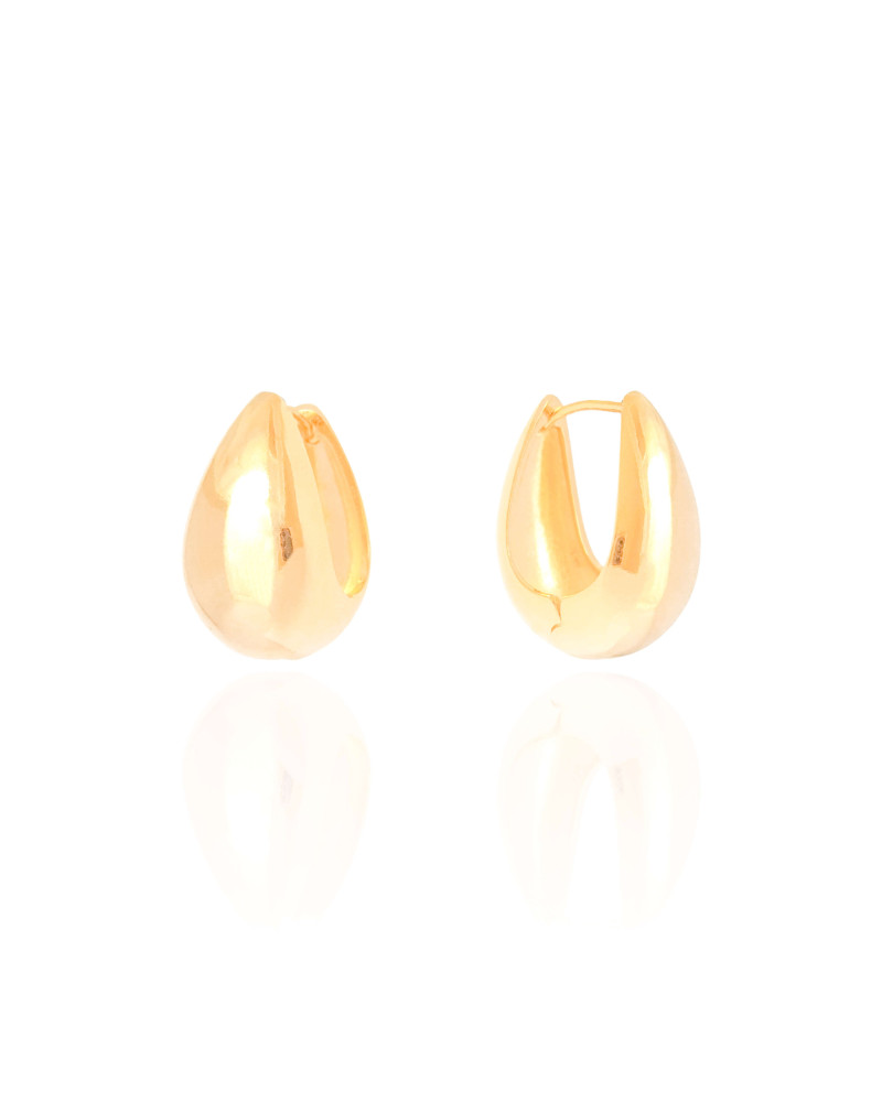 Brinco Argola Click Gota Lisa 2.6 cm Banhado a Ouro 18K