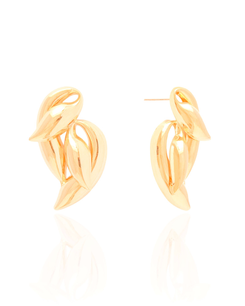 Brinco Orgânico Duplo Liso 4.3 cm Banhado a Ouro 18K