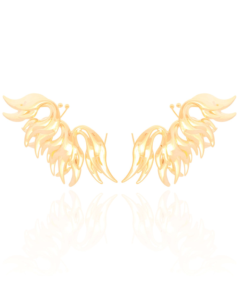 Brinco Ear Cuff Asa Lisa 6.5 cm Banhado a Ouro 18K