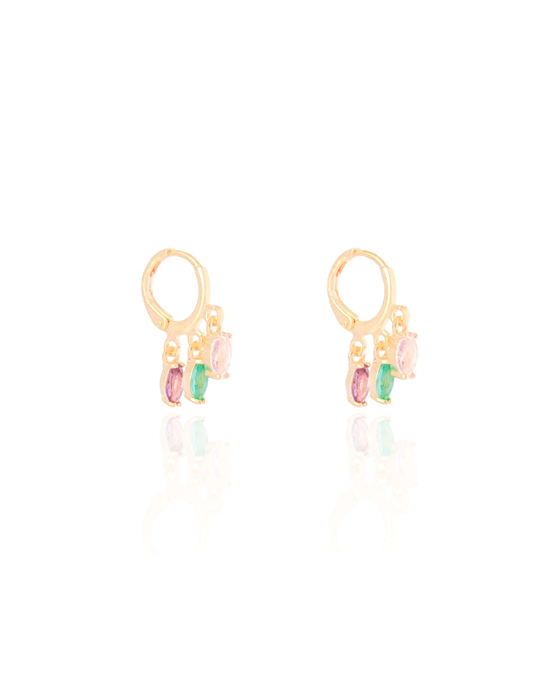 Brinco Argola Cristais Coloridos Banhado a Ouro 18K
