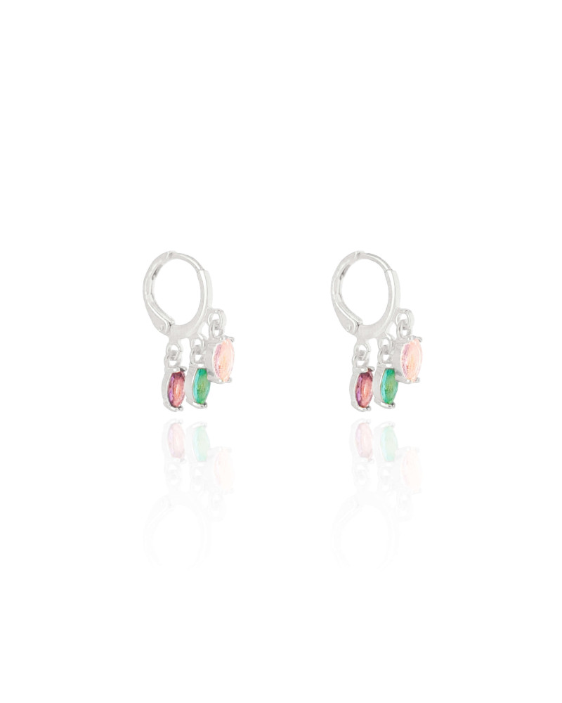 Brinco Argola Cristais Coloridos Ródio Branco