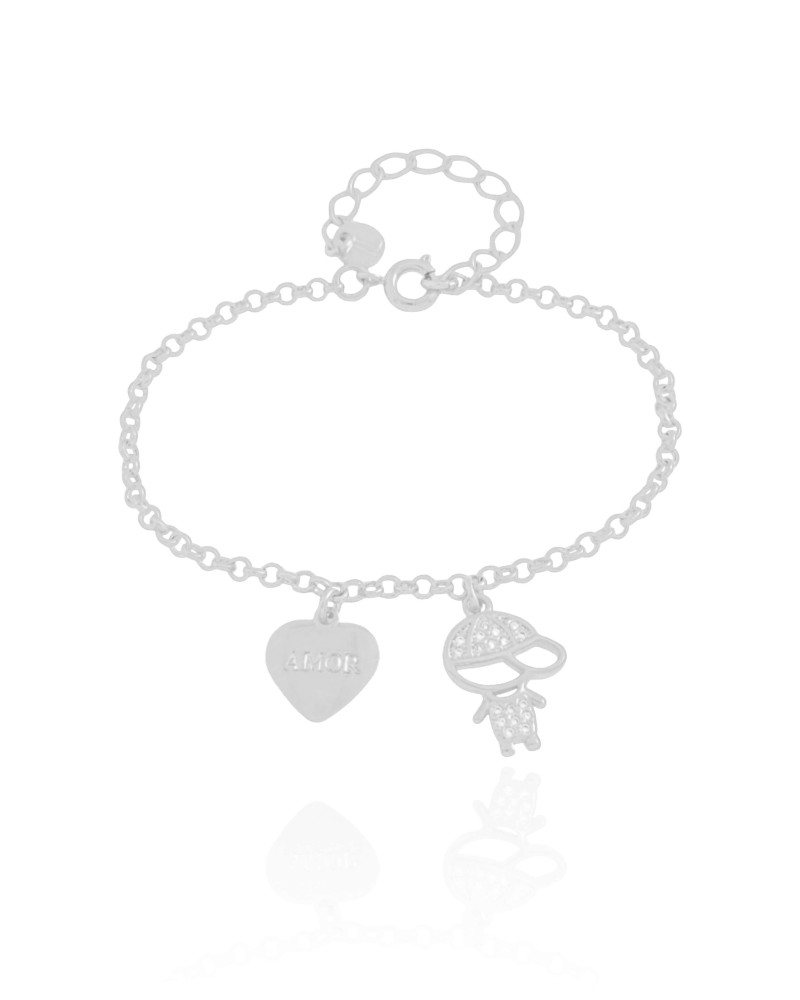 Pulseira Filho Menino Coração com Amor Ródio Branco
