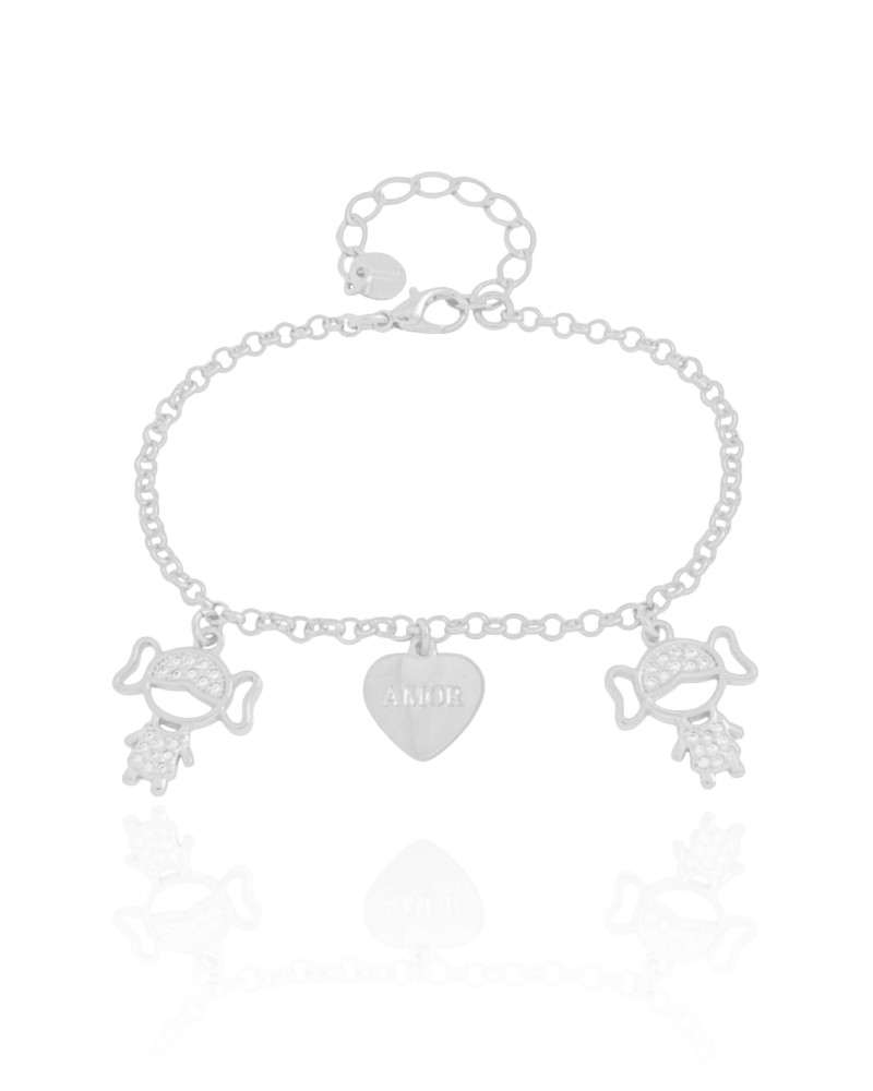 Pulseira Filhas Meninas com Coração Amor Ródio Branco