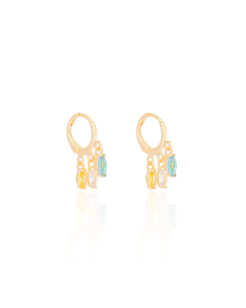 Brinco Argola Cristais Coloridos 6 mm Banhado a Ouro 18K
